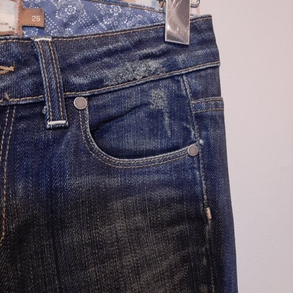 Paige Melrose Jeans Slim Straight Flared Distressed Dark Wash Low Rise Y2K Flaw - Picture 7 of 16